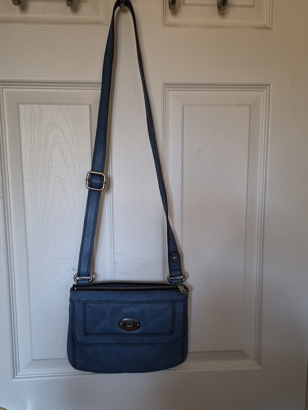 Fossil Marlow Slate Blue Leather Crossbody Bag Purse